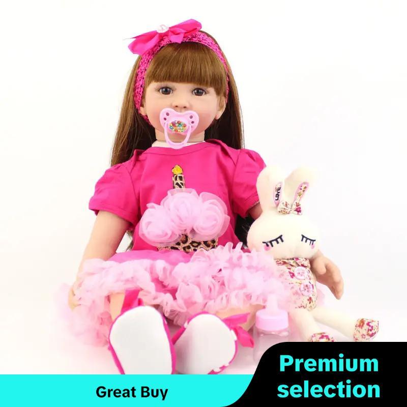 Realistic Reborn Girl Doll, 1 Box Cute Soft Silicone Newborn Doll, 24 Inch Alive Soft Cute Play House Toy, Handmade Gift for Child, Christmas Gift