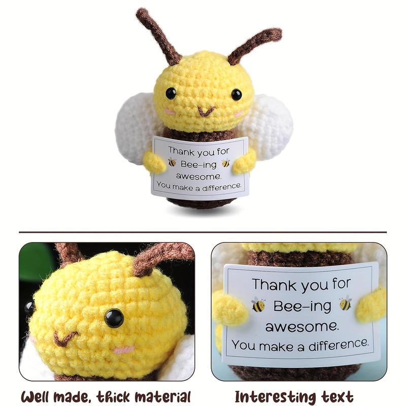 Cute Funny Crochet Bee Doll, 2 Counts Creative Flying Design Knitted Mini Bee Animal with Emotional Support Card, Birthday Gift, Party Gift, Christmas Gift