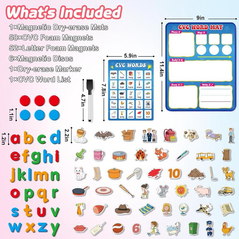 Magnetic Letters & CVC Word Games, Phonics Games, Alphabet Learning Toys, Refrigerator Fridge ABC Magnets, Spelling Reading for Classroom