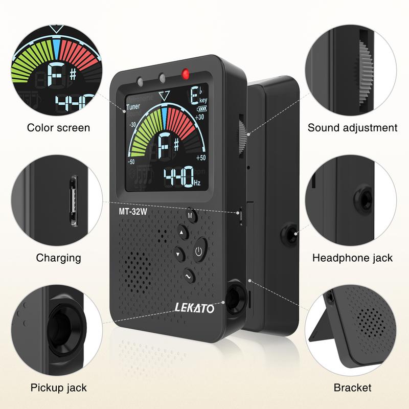 LEKATO MT-3200W Metronome Tuner, Rechargeable 3 In 1 Digital Metronome with Vocal Count, Tone Generator Tuners for Guitar, Bass, Violin, Ukulele, Chromatic, Clarinet, Trumpet, Flute, All Instruments