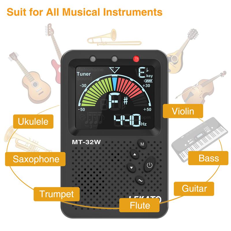 LEKATO MT-3200W Metronome Tuner, Rechargeable 3 In 1 Digital Metronome with Vocal Count, Tone Generator Tuners for Guitar, Bass, Violin, Ukulele, Chromatic, Clarinet, Trumpet, Flute, All Instruments