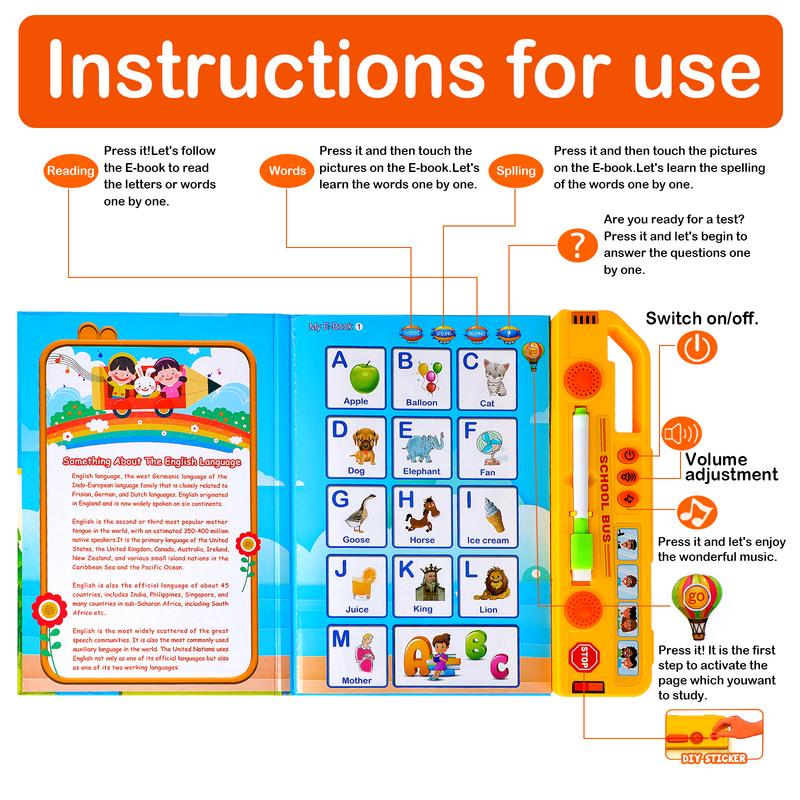 deAO Intelligence Book, Busy Board with Music and Spelling Busy Book with Sound Pronounciation Educational Speaking Book, Learning Toys Learning Activities Book