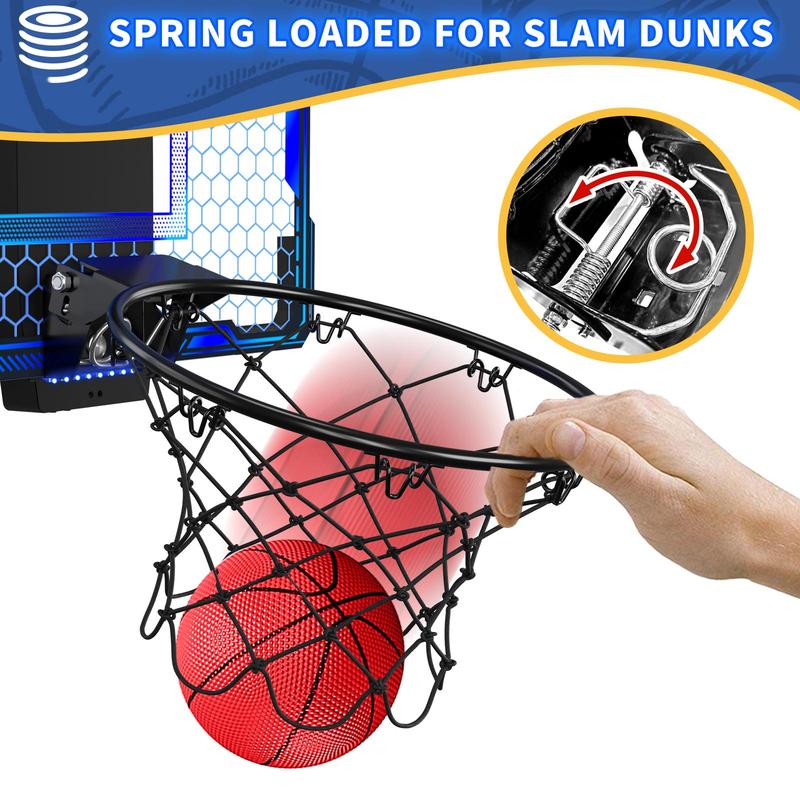 7 Changing LED Lights Basketball Hoop Toy, 1 Set Indoor Outdoor Basketball Hoop Toy with Balls & Accessories, Basketball Toy Gift for Boys & Girls