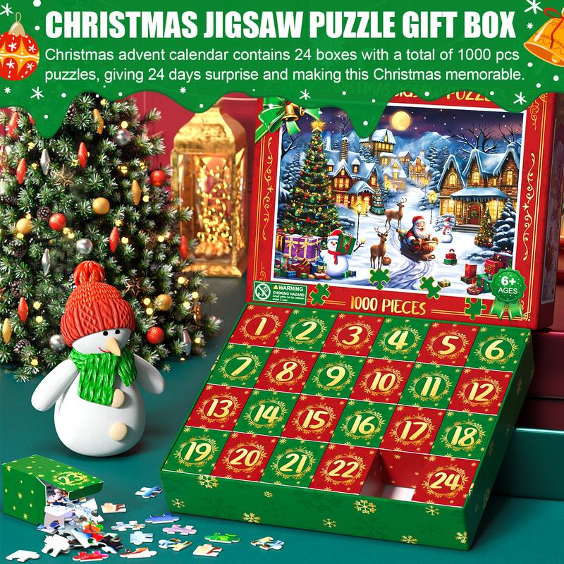 Advent Calendar Puzzle 2024 - 1000 Pieces Christmas Jigsaw Puzzle, Christmas Countdown Calendar Family Game Holiday Gift, 24-Day Surprise Countdown for Boys Girls Women Men Christmas Gifts