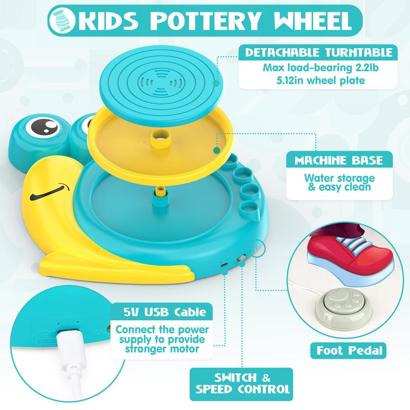 Pottery Wheel for Kids - Complete Pottery Painting Kit Arts and Crafts for Kids Ages 8-12 with 1.65lb Air Dry Clay Art Supplies for Kids Toys  Birthday Gift for 6 7 8 9 10 11 12+