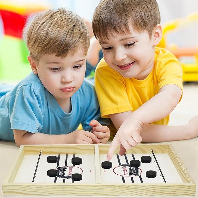 Fast sling puck game - Fun-Filled Wooden Tabletop Battle for Kids & Adults! Fast-Paced Ice Hockey Action, Perfect for Family Game Nights & Parties