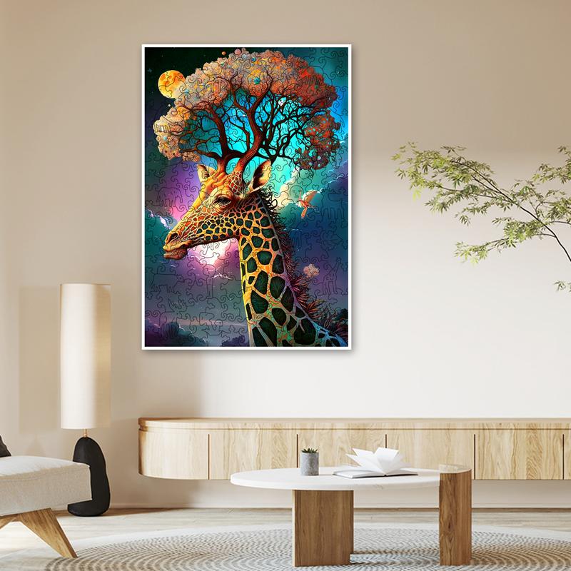 Mys Aurora Wooden Jigsaw Puzzle for Kids and Adults Thinking Giraffe 200 300 Pcs Unique Shape Nice Box Packing Fun Challenging Brain Exercise Family Game Creative Gift for Friends Parents Grandparents Multicoloured