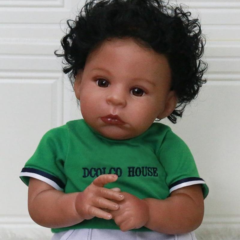 Wooroy Realistic Reborn Baby Doll - 22 Inch African American Newborn Boy Doll, Lifelike Weighted Soft Body, Brown Skin, Black Hair, Birthday Gift, Christmas Gift, Perfect Gift, Girl Gift, Kids Gift, Big Sister Gift for Kids Age 3 +