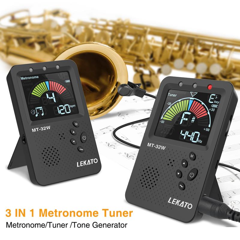 LEKATO MT-3200W Metronome Tuner, Rechargeable 3 In 1 Digital Metronome with Vocal Count, Tone Generator Tuners for Guitar, Bass, Violin, Ukulele, Chromatic, Clarinet, Trumpet, Flute, All Instruments