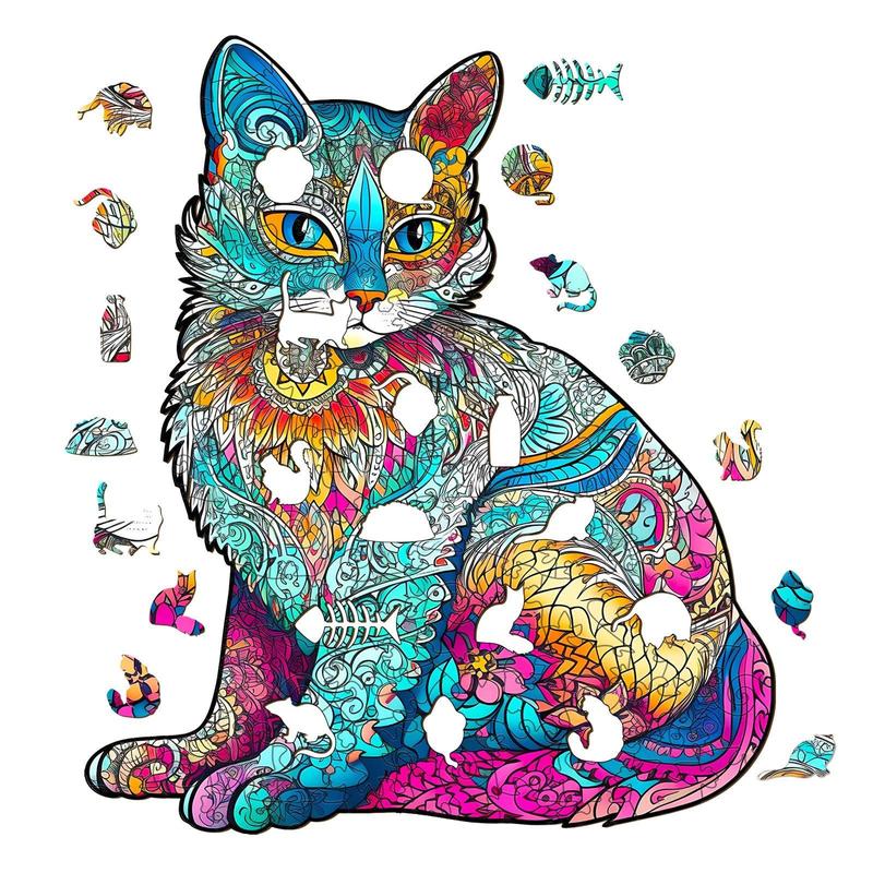 Elegant Cat Wooden Jigsaw Puzzle for Kids and Adults