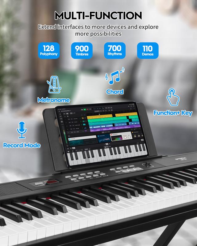 STRICH Digital Piano Keyboard - Full Size 88 Key Electric Keyboard with Semi-Weighted Sensitive Keys, Sustain Pedal, Music Rest - 900 Sounds, 700 Rhythms, Portable Design for Beginners, Black, SEP-150