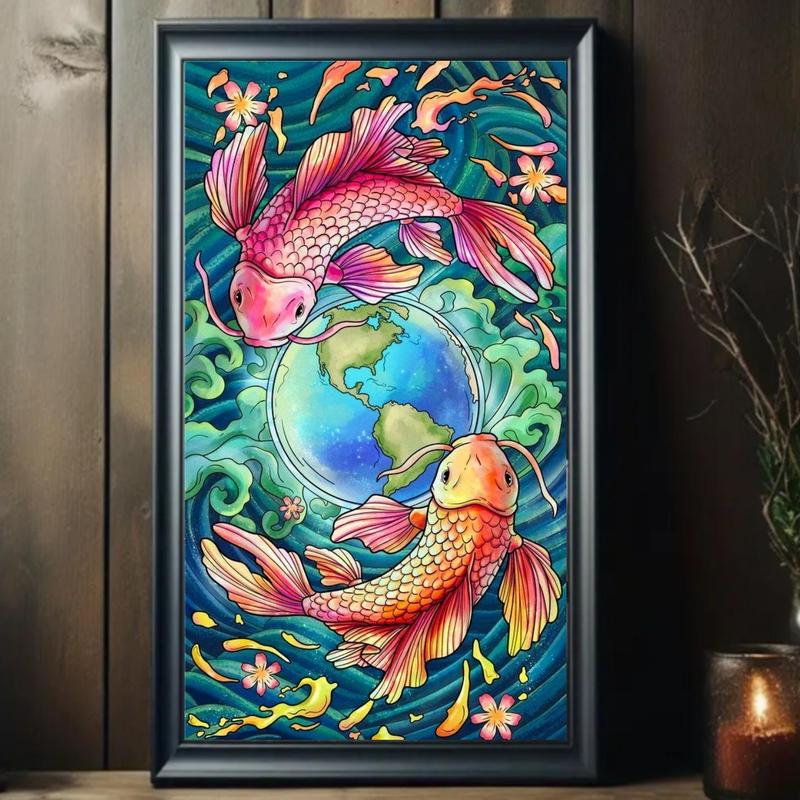 Koi Fish Pattern Diamond Arts Painting Picture without Frame, DIY Decorative Painting, Handmade Art Craft For Home Decor