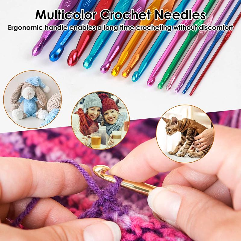 14pcs Multicolor Crochet Hooks Set, Multi Size Crochet Needles Kit, Knitting Needles for Arthritic Hands, Great for Yarn Craft Projects