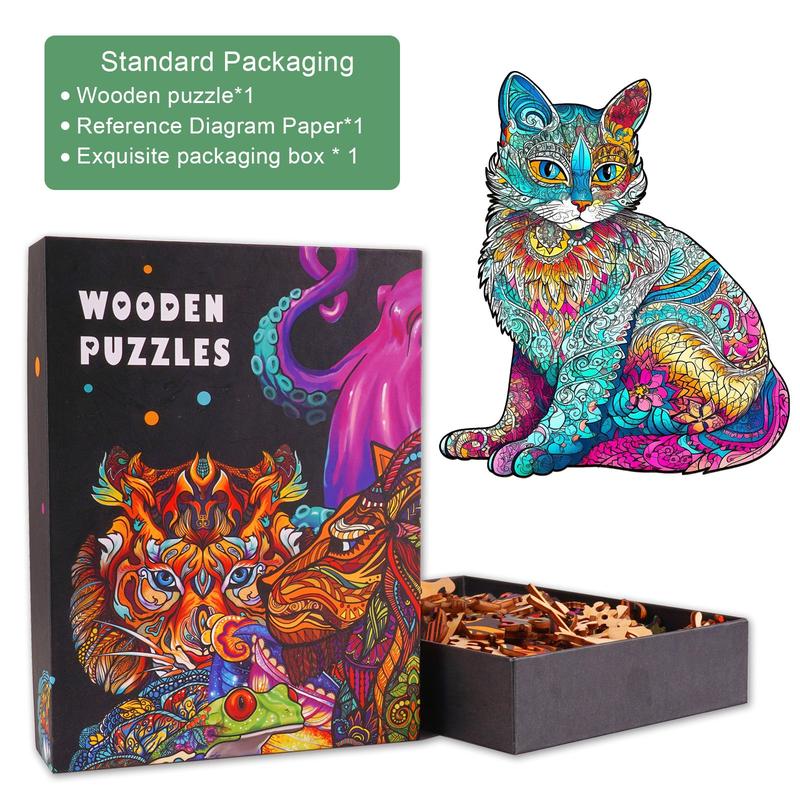 Elegant Cat Wooden Jigsaw Puzzle for Kids and Adults