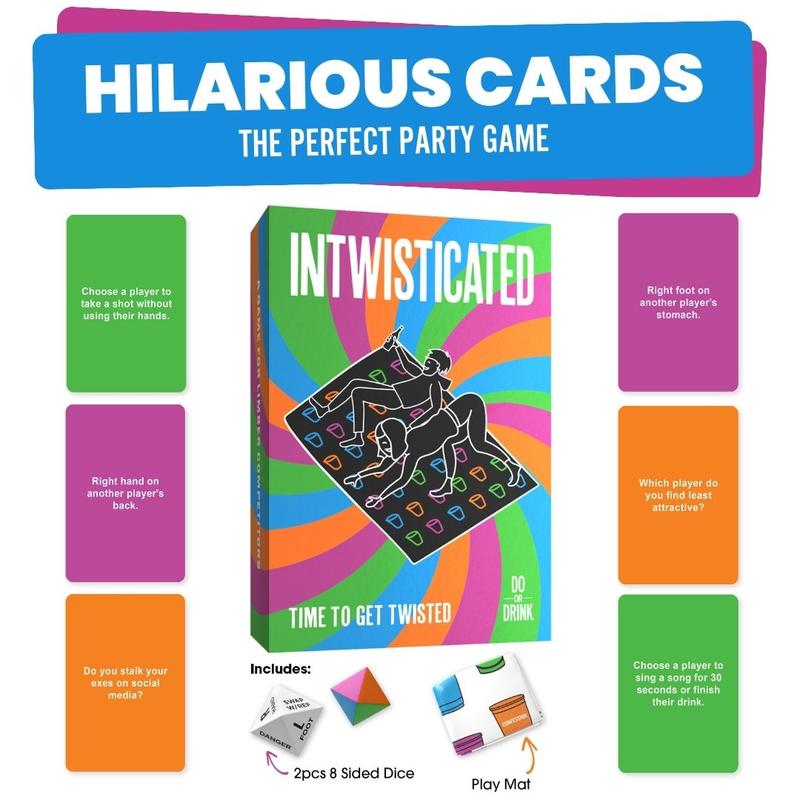 Do or Drink Intwisticated - Party Game with Twists and Tangles - Game with Play Mat, 150 Challenge Cards