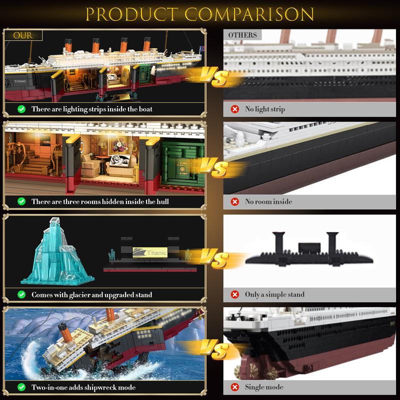 66010,2288 Pieces,Titanic Building Block Set,Glacier design and glowing light strip,Giant Ship Collecting Building and Gifting Model,Birthday Gift and Home Decoration,For aged 12 and above,Stress relief toy game fan