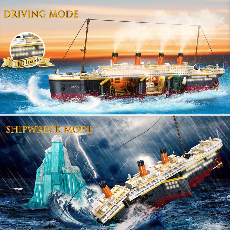 66010,2288 Pieces,Titanic Building Block Set,Glacier design and glowing light strip,Giant Ship Collecting Building and Gifting Model,Birthday Gift and Home Decoration,For aged 12 and above,Stress relief toy game fan