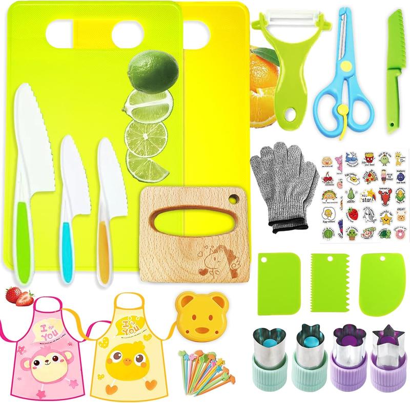 42PCS Christmas Kids Cooking Sets Real, Kids Cutting Board and Knife Set, Kid Safe Knife Set