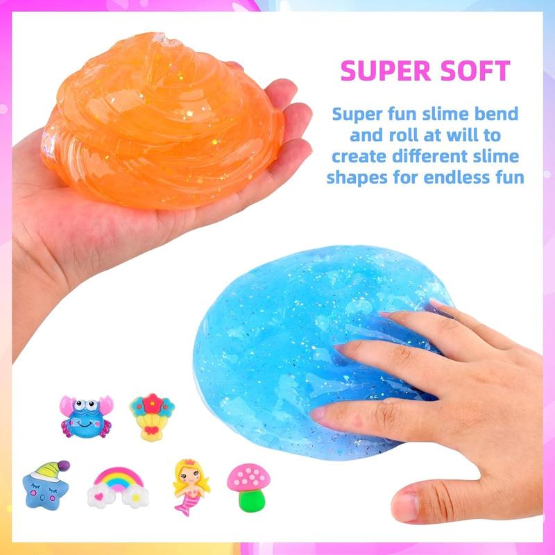 6 Pack Christmas Clear Slime Kit, Rich Colors Crystal Slime for Girls and Boys 4-12, Kids Birthday Party Favor Gifts, Sensory and Tactile, Stress Relief Toys, Super Soft Non-Sticky