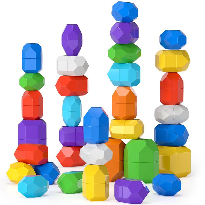 Stacking Stones Educational Toy Set for Sensory Building Blocks, 40 Pieces, Preschool Development Activities, Gift for Christmas Birthday