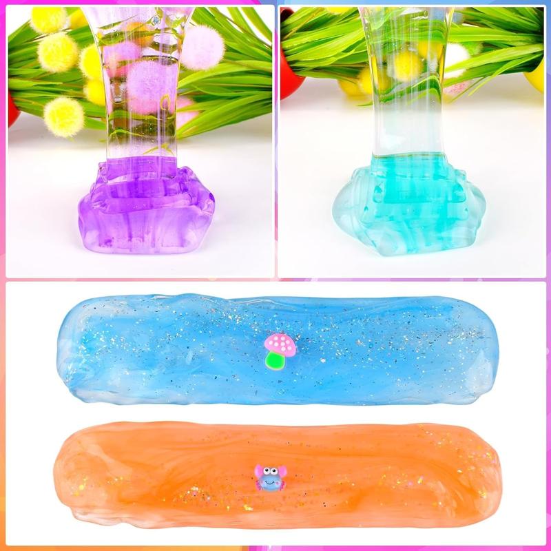 6 Pack Christmas Clear Slime Kit, Rich Colors Crystal Slime for Girls and Boys 4-12, Kids Birthday Party Favor Gifts, Sensory and Tactile, Stress Relief Toys, Super Soft Non-Sticky