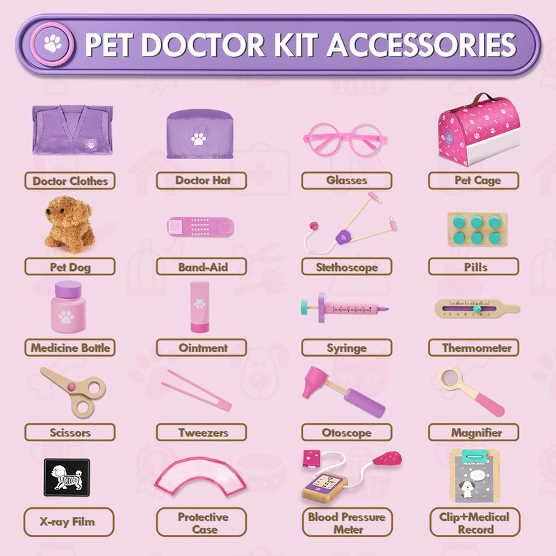 Doctor Kit for Kids, Vet Play Sets for Kids, Veterinarian Kit for Kids, Pretend Play Doctor Set with Doll Bag, Doctor Toys Gift for Kids Boys Girls