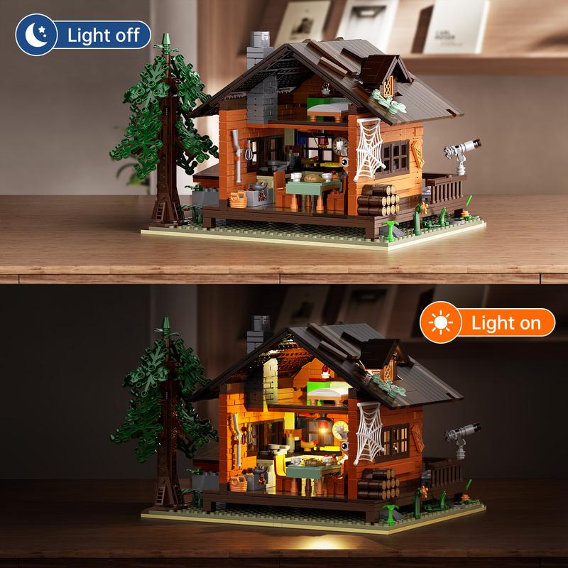 Forest Cabin House Building Blocks Set, Perfect Halloween Toys and Gifts for Fans and Kids (1077 pcs)