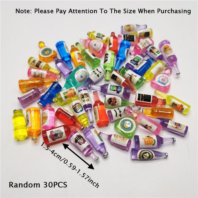 Random Color Mini Imitation Drink Bottle Kit, 30pcs set DIY Variety Toy House Tableware Decoration, Cake Dessert Food Decoration Supplies