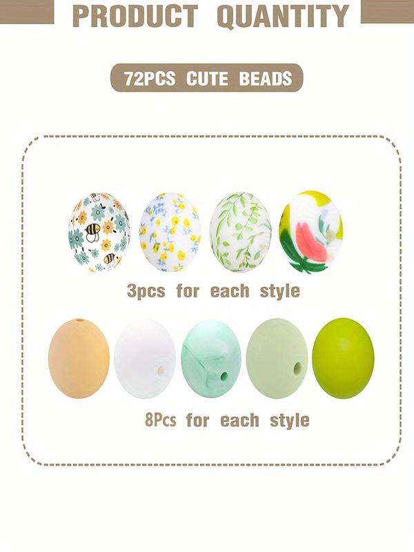 Cartoon Pattern Silicone Bead (52pcs set), Round Shaped Diy Bead for Jewelry Making, Diy Decorative Accessories for Bracelet Necklace Earrings