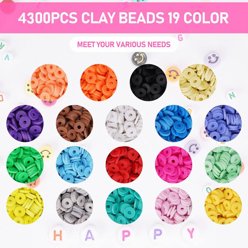 5300 Clay Beads Bracelet Making Aesthetic Kit Polymer Heishi Letter Beads for Friendship Bracelet Pearl Disc Beads Charms for Jewelry Making DIY Creative Gift for Girls Pony Beads DIY Arts Charms Decorative Christmas