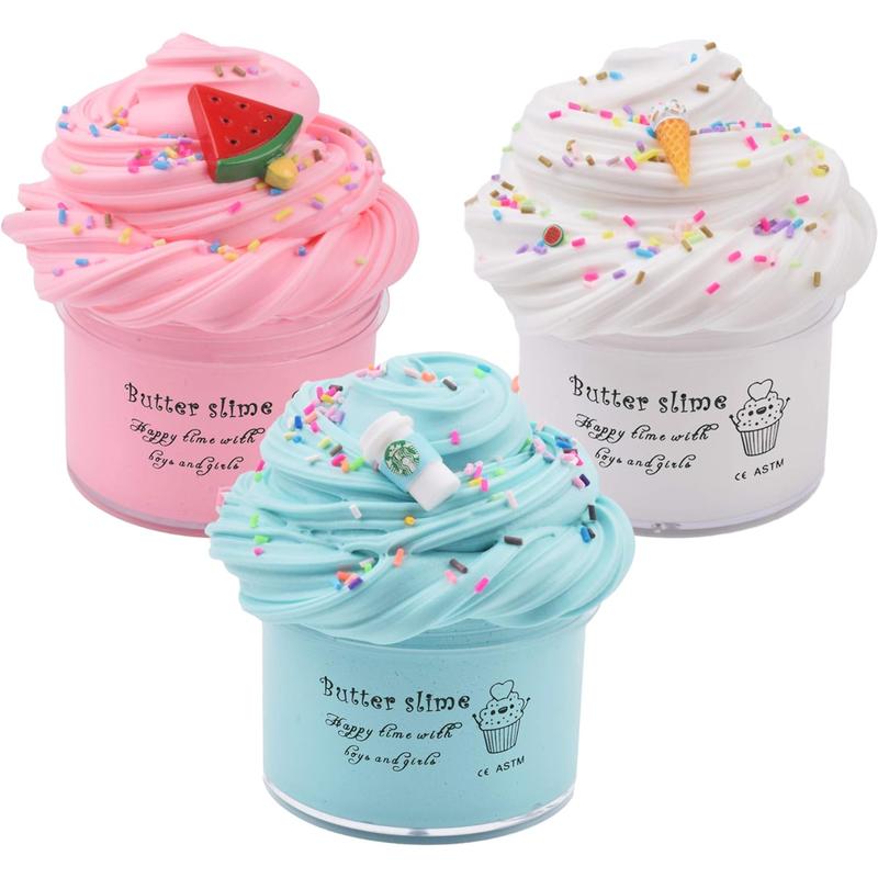 Scented Slime Kit with 3 Pack Butter Slime,Pink Watermelon,White Ice Cream and Ocean Coffee for Girls and Boys,Super Soft and Non Sticky DIY Surprise Slime