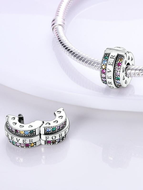 Rhinestone & Letters Decorated Clasp Clip Design Bead, Fashionable DIY Jewelry for Bracelet Making, Cute DIY Jewelry for Women & Girls' Birthday Gift