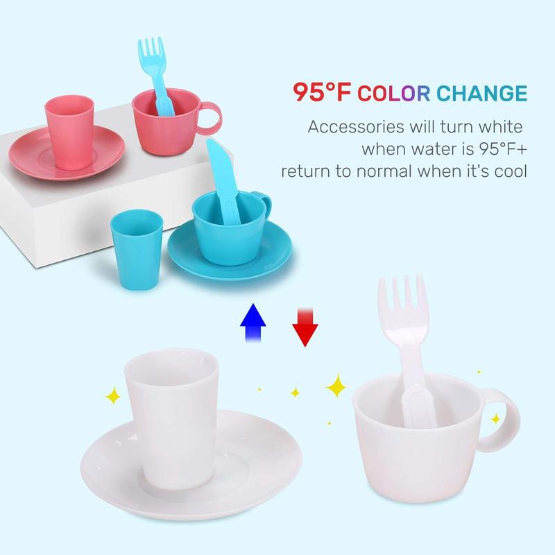 CUTE STONE Color Changing Kitchen Sink Toys Heat Sensitive Electric Dishwasher Playing Toy with Running Water, Automatic Water Cycle System