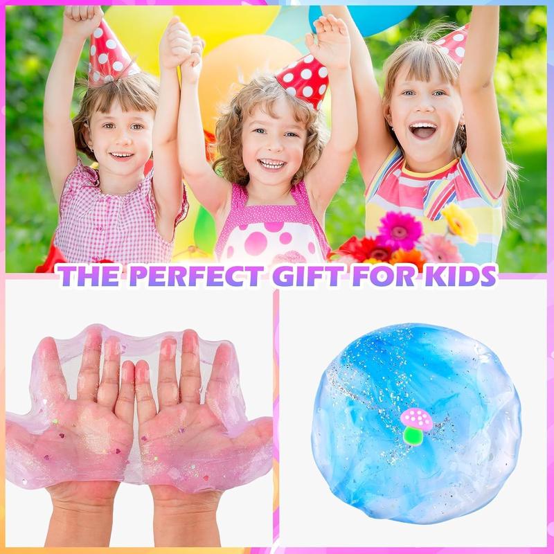 6 Pack Christmas Clear Slime Kit, Rich Colors Crystal Slime for Girls and Boys 4-12, Kids Birthday Party Favor Gifts, Sensory and Tactile, Stress Relief Toys, Super Soft Non-Sticky