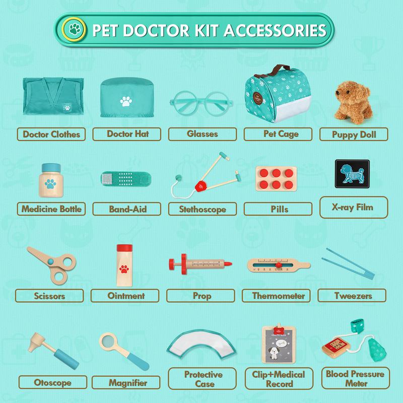 Doctor Kit for Kids, Vet Play Sets for Kids, Veterinarian Kit for Kids, Pretend Play Doctor Set with Doll Bag, Doctor Toys Gift for Kids Boys Girls