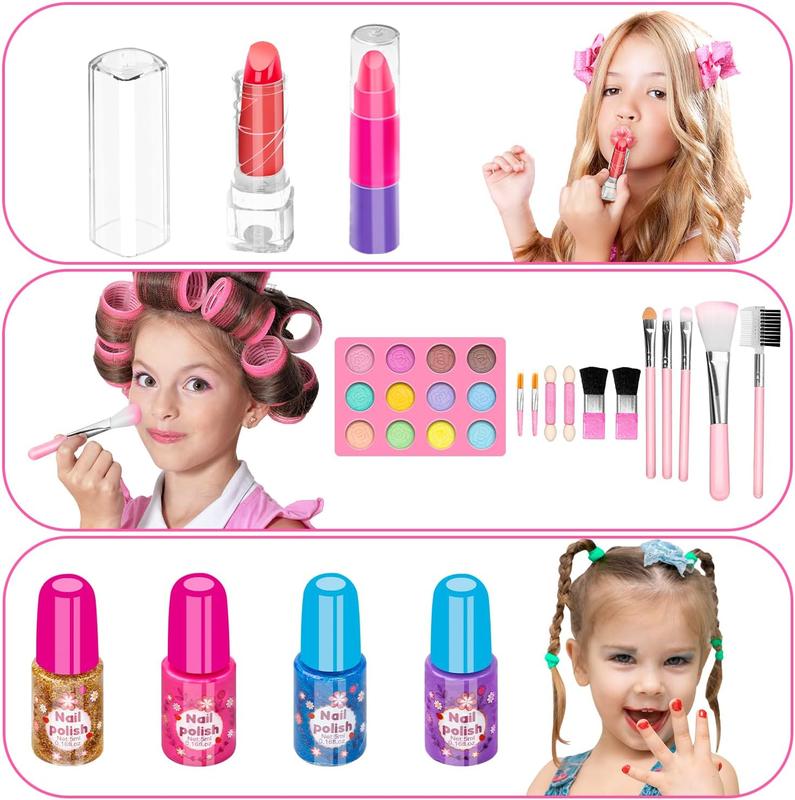 58 Pcs Kids Makeup Kit for Girl, Princess Toys Real Washable Cosmetic Set , Kids Makeup Sets for Girls, Play Make Up Christmas Gifts