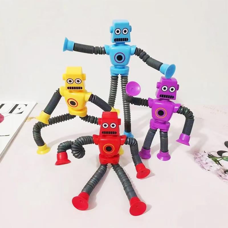 4 Pieces Telescopic Suction Cup Robot Toy, Pop Tubes Fidget Toys, Party Favors Fidget Tubes Sensory Toys Funny Gift for Girls Boys