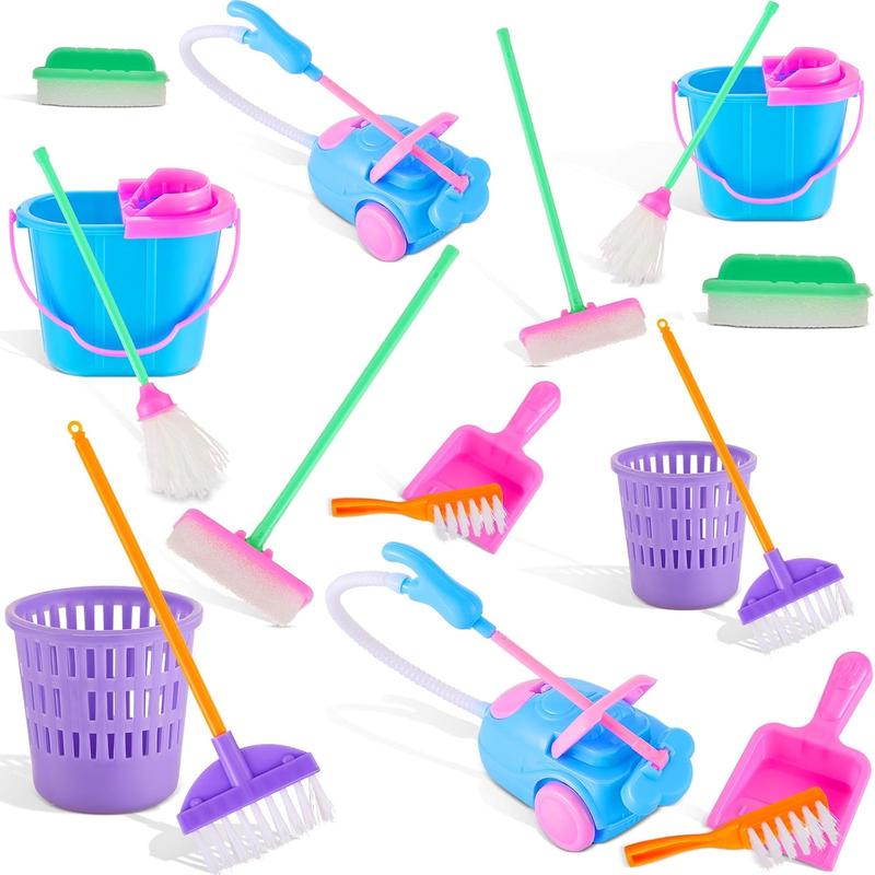 18 Pieces  mini cleaning toys, including miniature mop, dustpan, bucket and brush, suitable for children's play, as children's house furniture garden accessories toys. Toys for boys and girls