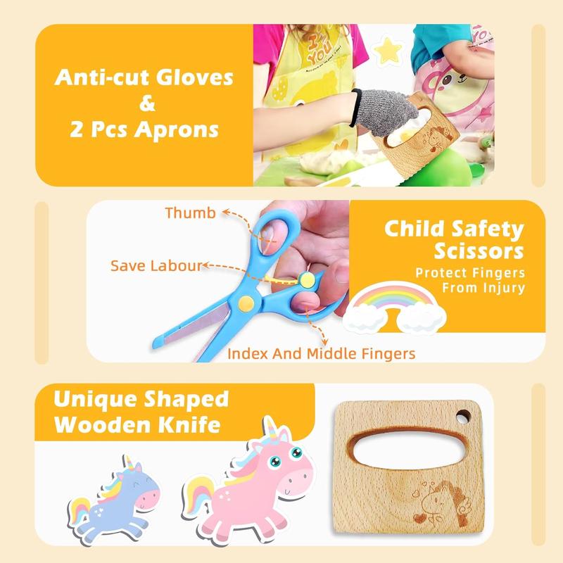 42PCS Christmas Kids Cooking Sets Real, Kids Cutting Board and Knife Set, Kid Safe Knife Set