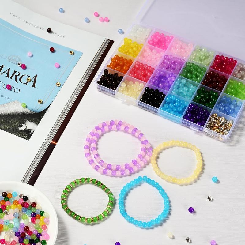 1100 count 6mm Glass Beads for  Making, 24 Vibrant Colors Crystal Round Glass Beads for Bracelets, Complete Bracelet Making Sets for Girls DIY Crafts & Friendship Bracelets