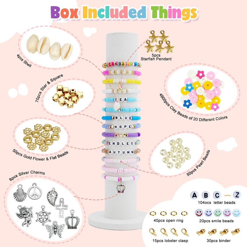 5300 Clay Beads Bracelet Making Aesthetic Kit Polymer Heishi Letter Beads for Friendship Bracelet Pearl Disc Beads Charms for Jewelry Making DIY Creative Gift for Girls Pony Beads DIY Arts Charms Decorative Christmas