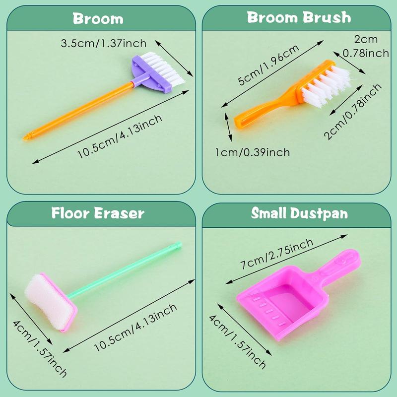 18 Pieces  mini cleaning toys, including miniature mop, dustpan, bucket and brush, suitable for children's play, as children's house furniture garden accessories toys. Toys for boys and girls