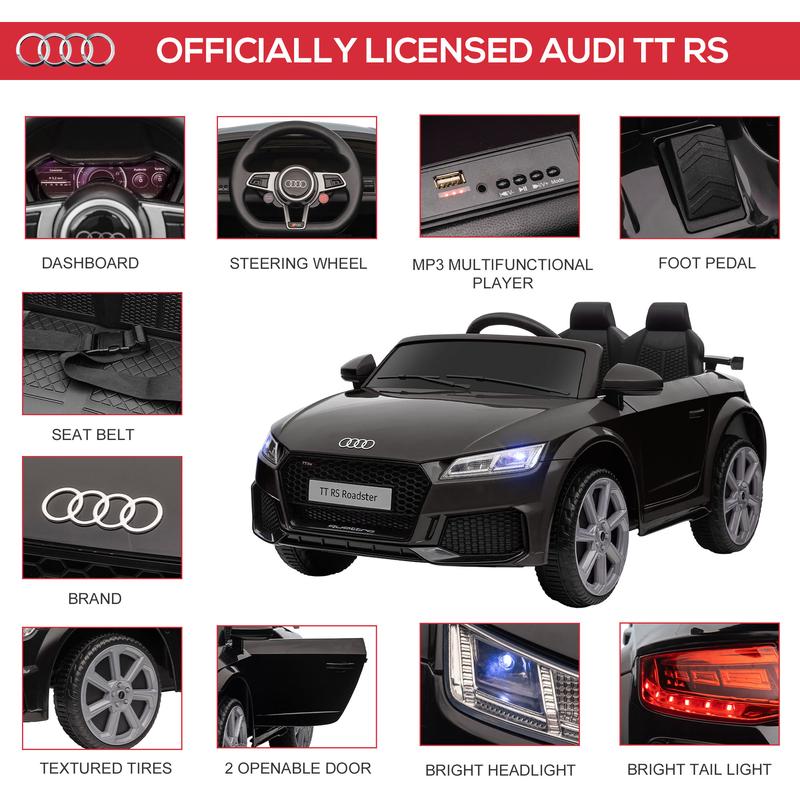 Aosom 6V Kids Electric Ride On Car, Licensed Audi TT RS with Suspension System and Remote Control, Horn, 5 Songs, Lights, MP3 Player