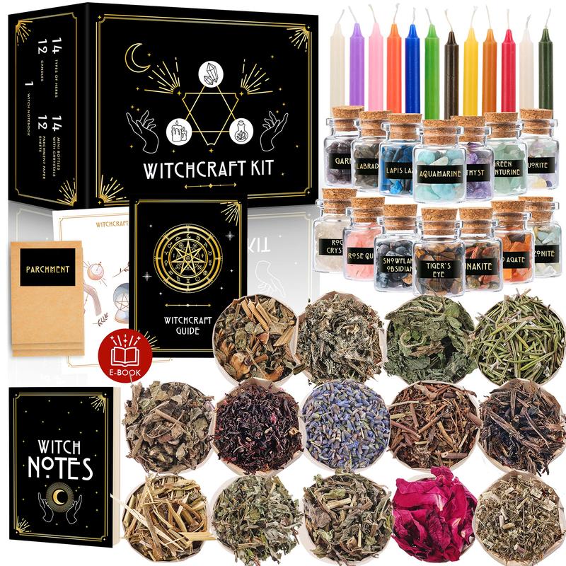 54 64 - Piece Witchcraft Supplies Kit for Altar - Beginner's Complete Spellcasting Set: Candles, Crystals & Essential Spell Guide