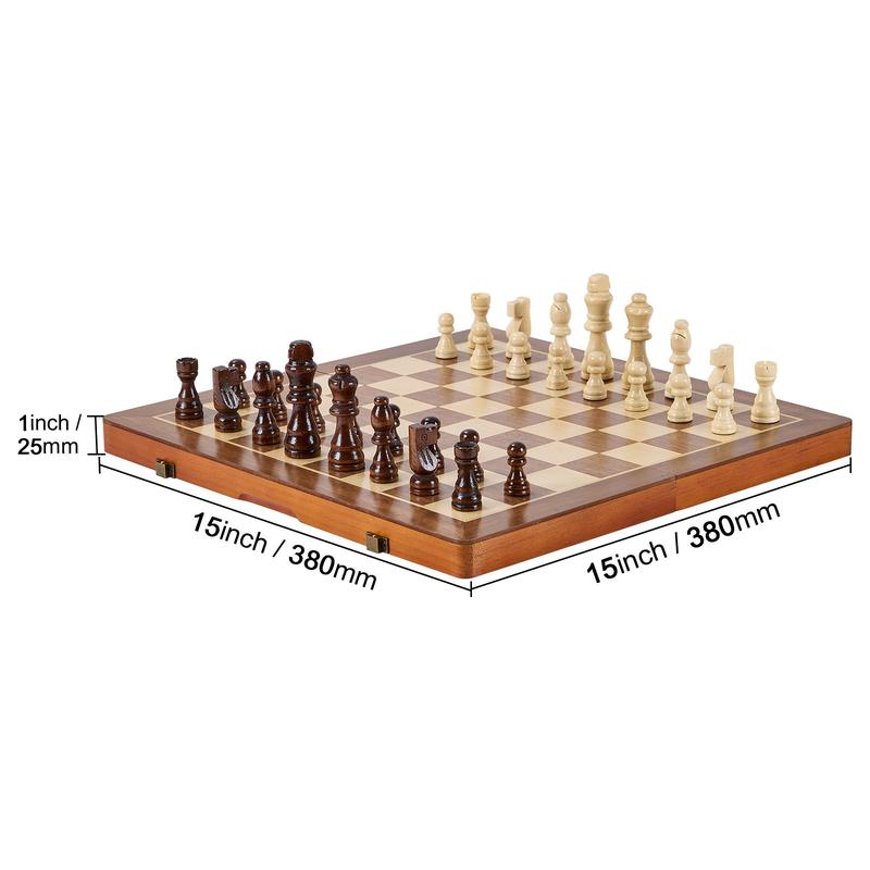 VEVOR Magnetic Wooden Chess Set, 15 inch 2-IN-1 Chess Checkers Game Set, Folding Chess Board Games for Adults , 2 Queens Portable Travel Gift Chess Set for Tournament Professional Beginner