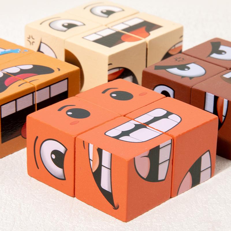 Face-Changing Wooden Expressions Matching Cube Puzzle Blocks - Interactive Board Game for Unforgettable Puzzle Adventures face  puzzle