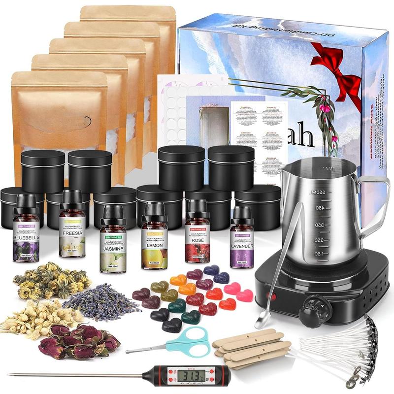 Complete Candle Making Kit with Wax Melter, Making Supplies,DIY Arts&Crafts Gift for ,Beginners,Adults,Including 500w  Stove,Wicks,Rich Scents,Dyes,Melting Pot,Candle tins