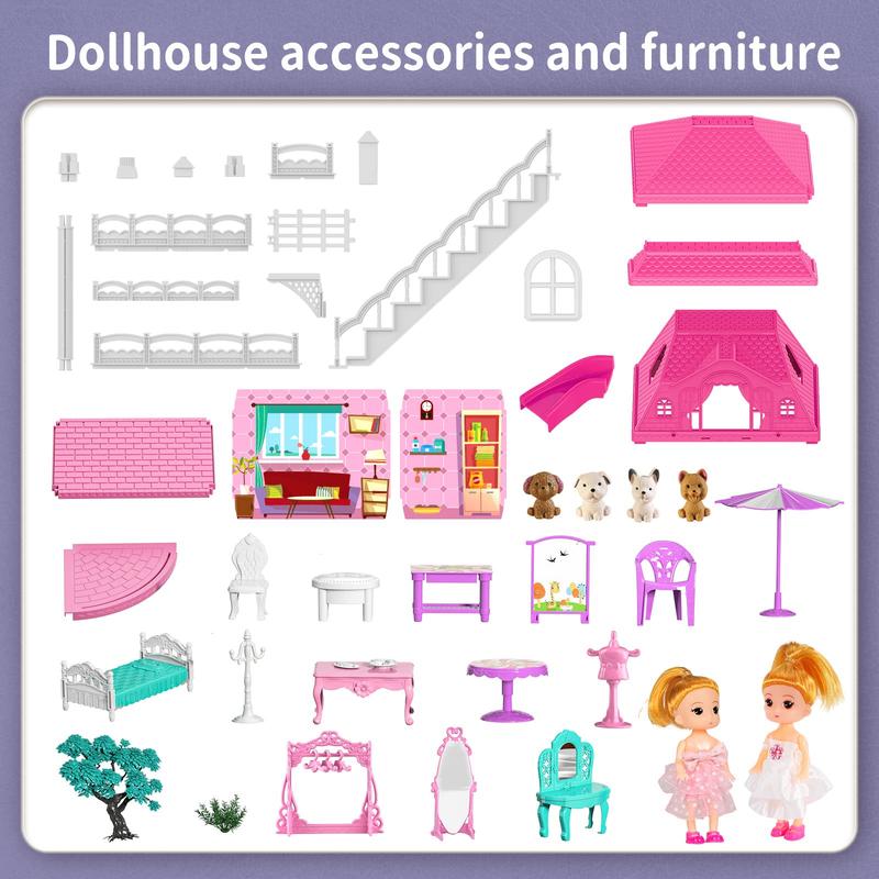 Luxury DollHouse Toys - 3-Story 6 Rooms Dollhouse with 2 Dolls Toy Figures, Dollhouse Toys