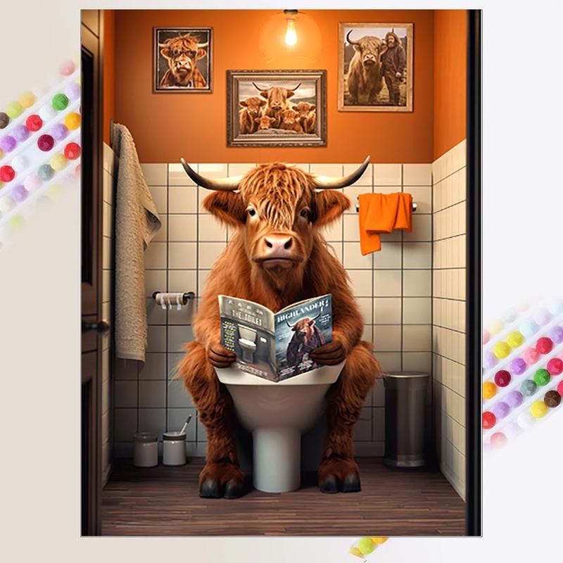 Cow Reading Pattern DIY Diamond Arts Colorful Painting Kit without Frame, DIY 5D Diamond Art Colorful Painting Kit for Beginner, Wall Art Decor for Home Bedroom