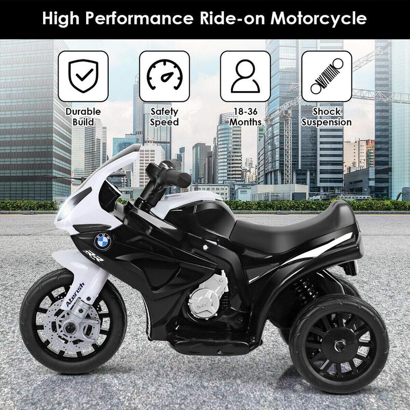 [LiveOnly] Costzon 6V Battery Powered 3 Wheels Motorcycle Toy, Ride on Motorcycle w Headlights &Music, Pedal